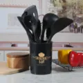 Black silicone kitchen utensil set with holder non-stick spatula spoon cooking tools - 13-Piece Set (with Large Utensil Holder)