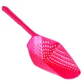 Pink plastic kitchen ice scoop and slotted colander spoon with long handle and drainage holes. - Rose Red
