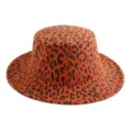 Sombrero fedora de jazz de lana con ala ancha estampado leopardo, moda otoño invierno. - Ajustable / Parte superior plana / Rojo Anaranjado