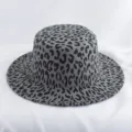 Sombrero fedora plano con estampado de leopardo gris otoño invierno ala ancha mujer - Ajustable / Parte superior plana / Gris