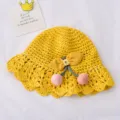 Tout-petit mignon chapeau de soleil au crochet été enfants seau tissé bébé chapeau de plage - Bonnet en tricot couleur fromage à oreilles de lapin / Jaune