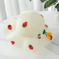 Kids summer straw sun hat featuring cute crochet strawberry and cherry decor for outdoor wear. - Recommended Age: 3-7 Years + Cap Circumference: 52-54 cm / Milky White