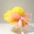 Kinder Sonnenhut süßer Strohhut mit großer rosa Pünktchen Schleife Sommer Baby Mädchen Hut - Verträumte Schleife / Größe 50 (1-3 Jahre) / Gelb