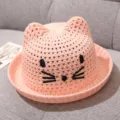 Cute pink baby sun hat with cat ears, breathable crochet summer bucket hat for toddlers. - One Size / Pink Cat Ear Hat
