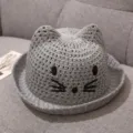 Summer cute cat ear baby sun hat infant toddler knitted bucket cap grey breathable - One Size / Grey Cat Ear Hat