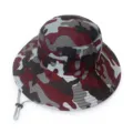 Camo bucket hat for men, wide brim outdoor sun protection fishing cap with mesh crown and chin cord. - Adjustable (55-60cm) / Mesh Top Camouflage Wine Red