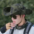 Men's Camouflage Bucket Hat Outdoor Sun Protection Fishing Boonie Cap Hiking Travel - Adjustable (55-60cm) / Mottled Army Green