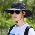 Men's camouflage bucket hat wide brim outdoor sun protection fishing cap for summer. - Adjustable (55-60cm) / Mottled Dark Grey