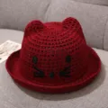 Baby Girl Boy Cute Cat Ear Sun Hat Summer Crochet Straw Bucket Cap Infant Toddler 1-2Y - One Size / Wine Red Cat Ear Hat