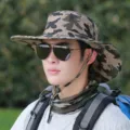 Men camouflage bucket hat wide brim outdoor fishing sun protection hat summer hiking cap - Adjustable (55-60cm) / Khaki Leopard Print