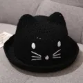 Black cat ear knit baby sun hat, cute embroidered kitten sunshade cap for summer infants. - One Size / Black Cat Ear Hat