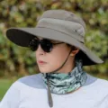 Men's army green outdoor sun hat, wide brim fisherman cap with breathable mesh and strap. - Adjustable (55-60cm) / Solid Color Arc Mesh Hat - Army Green