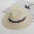 Chapeau de paille homme ete anti-uv chapeau de soleil avec bande geometrique noir et blanc. - Taille Unique 56-58cm / Kaki