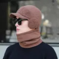 Winter warm gestrickte Mütze und Schal Set für Herren, gefütterte dicke Thermomütze Ohrenklappen. - Einheitsgröße / Khaki