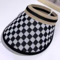 Chapeau de soleil à carreaux noirs et blancs été sommet vide large bord anti-UV casquette. - Noir et carreaux blancs