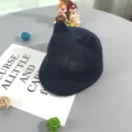 Children knitted cat ear sun hat summer breathable mesh toddler cap cute beach hat - Navy Blue