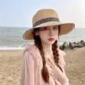 Sombrero de paja de verano elegante para mujer ala ancha playa sol tejido moda - Talla única / Marrón