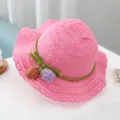 Kinder rosa spitze sonnenhut mit grünem band und süßen erdbeeren für sommer strand outdoor. - 2-5 Jahre (50-52 cm) + Einheitsgröße / Fuchsia
