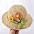 Süßer Blumen Kinder Strohhut Sommer Sonnenschutz geflochtener Fischerhut Variante Ansicht - 1-5 Jahre (48-52 cm) & Einheitsgröße (mit Windschutzseil) / Beige