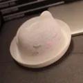 Saeugling Sommer Sonnenschutz weiss Katzenohr Strickmuetze atmungsaktiv Baby Mütze - Glückskatzen-Stil Weiß