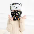 Winter black kids ushanka hat with cute bear ears fleece face mask windproof warm cycling cap - L(58-60cm) / Black Cartoon for Kids