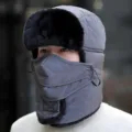 Winter warm bomber hat with earflaps, grey windproof trapper hat for outdoor riding. - L(58-60cm) / Gray