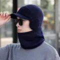 Winter warme Strickmuetze und Schaal Set fuer Herren, dicke gefuetterte Ohrenschuetzer. - Einheitsgröße / Marineblau