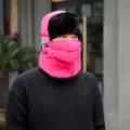 Winter windproof pink trapper hat with warm earflaps and face mask, ideal for outdoor cycling. - L(58-60cm) / Rose Red Reflective