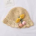 Bébé Chapeau de Paille Été Enfants Chapeau de Soleil Mignon Nœud Plage Chapeau Pêcheur - Bonnet en tricot couleur fromage à oreilles de lapin / Kaki
