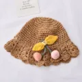 Chapeau de paille d'été mignon chapeau de seau tissé pour bébés garçons et filles - Café