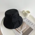 Japanese style casual pleated bucket hat, black sun protection basin hat for spring and summer. - M (56-58cm) / Black