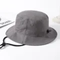Grauer Fischerhut für Damen und Herren, outdoor Sonnenschutz Baumwollhut mit Kordel und Band. - Verstellbar (55-60cm) / Dunkelgrau