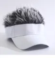 Funny novelty baseball cap with spiky grey fake hair wig, white sun visor hat for men and women. - Adjustable (Adult Version 55-59 cm) / White (Gray and White Hair Peaked Cap)