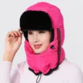 Winter warme Ushanka Mütze für Damen winddicht Plüsch Bombercap Radfahren warme Ohren - Einheitsgröße / Erwachsenenmodell - Rosarot