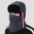 Schwarze Winter Pelzkappe Fliegermütze mit Ohrenklappen und Gesichtsmaske fur kalte Tage - Einheitsgröße / Erwachsenenstil - Schwarz