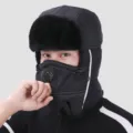 Winter warme Bombermuetze mit Ohrenklappen und winddichter Gesichtsmaske fuer kaltes Wetter. - Einheitsgröße / Erwachsenenmodell - Schwarz mit weißen Streifen