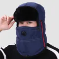Winter Warmer Bombermütze mit Gesichtsmaske, winddichte blaue Ushanka für kalte Tage. - Einheitsgröße / Erwachsenenmodell - Dunkelblau