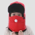 Rote Kinder Winter Trapper Mütze mit Gesichtsmaske und Atemventil, warme Plüschkappe. - Einheitsgröße / Kindermodell - Rot