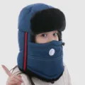 Kinder Winter Ushanka Mütze mit Ohrenklappen Plüsch dick winddicht warme Mütze blaue Variante - Einheitsgröße / Kindermodell - Marineblau
