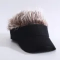 Black sun visor hat with faux spiky hair, funny novelty wig baseball cap for men and women - Adjustable (Adult Version 55-59 cm) / Black (Brown & White Hair Baseball Cap)