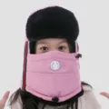 Kinder Winter Warmer Bomberhut Pluesch Gefuetterter Winddichter Tiersuenderhut mit Maske - Einheitsgröße / Kindermodell - Rosa