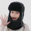 Kinder Winter schwarze Ushanka Bombermuetze mit Futter und Ohrenklappen fuer warme Tage. - Einheitsgröße / Kinderstil - Schwarz