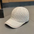 Casquette de baseball tricotée en strass gris femme hiver chaud chapeau scintillant mode - (54-58 cm) réglable / Beige