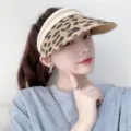 Women summer sun visor straw hat leopard print empty top beach hat stylish fashion headwear - Adjustable (Fork Style, Fits Head 54-60cm) / Khaki