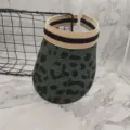 Green leopard print straw sun visor, empty top summer beach hat with striped headband. - Adjustable (Fork Style, Fits Head 54-60cm) / Army Green