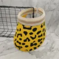 Yellow leopard print empty top straw sun hat summer outdoor fashion beach sunshade visor - Adjustable (Fork Style, Fits Head 54-60cm) / Yellow
