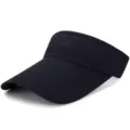Breathable athletic sun visor cap in dark blue, hollow top sports hat with extended brim. - Adjustable / Navy Blue