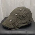 Army green flat cap for men and women, vintage beret with metal buttons and stylish embroidery. - Adult Adjustable Circumference (56-59cm) / Army Green