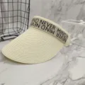 Sommer Stroh Sonnenblende fuer Damen, atmungsaktiver leerer Oberseite Strand Sommerhut. - Creme
