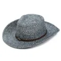 Sombrero de vaquero tejido en azul y blanco para hombre, sombrero de paja de playa de verano. - Talla única / Estilo clásico azul marino claro